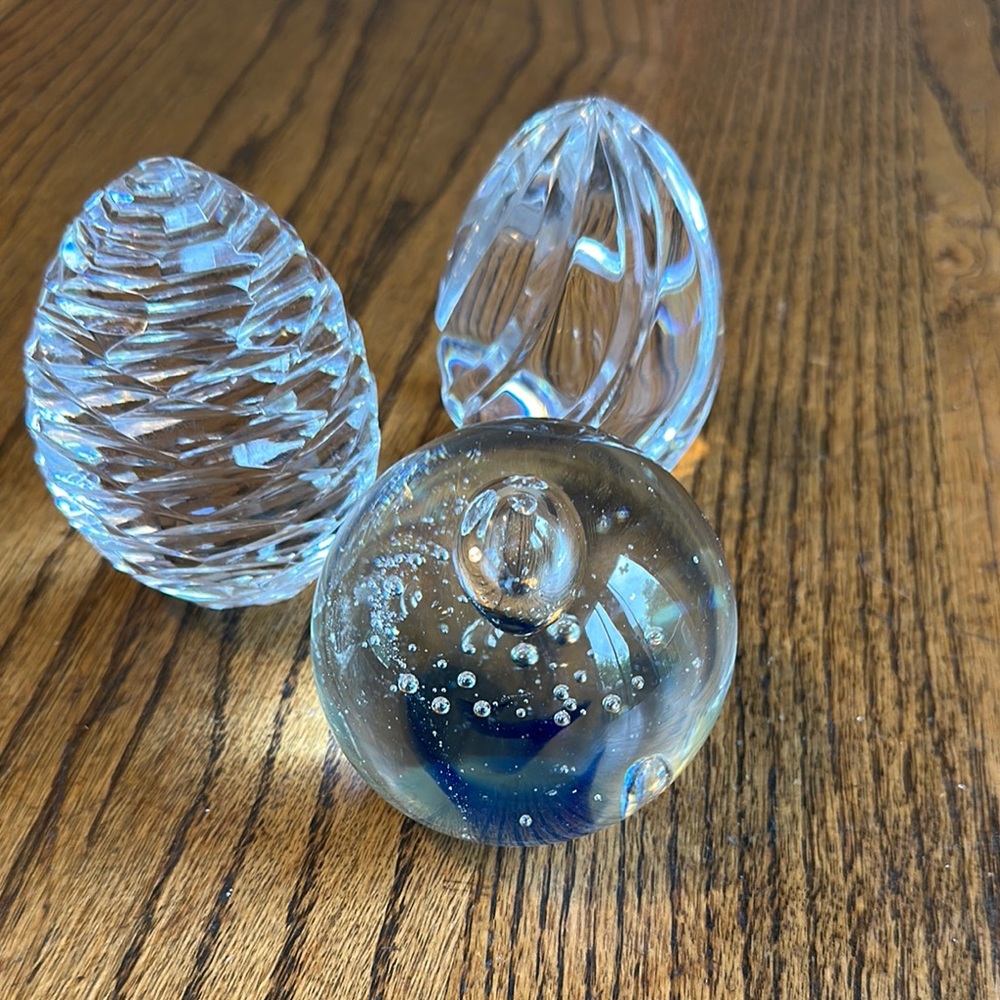 Vintage glass or lead crystal paperweights.  Set of 3